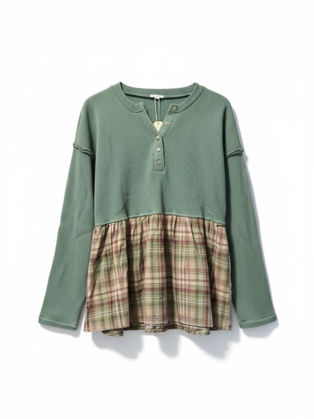 Jodifl Waffle Knit Plaid Peplum Top – Large